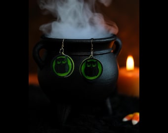 Glühen grüne Eule Halloween Ohrringe | Gruseliger Witchy Schmuck