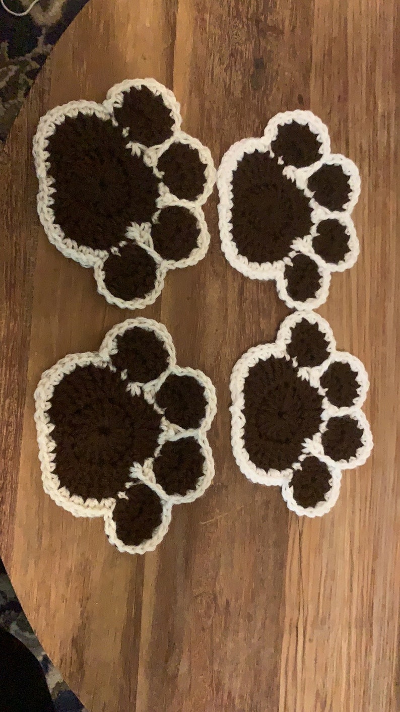 Coaster, Paw Coaster, Crochet Coaster, Dog Paw Coaster, Cat Paw Coaster
