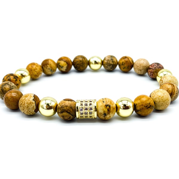 Natural Earth-tone Beaded Jasper Bracelet, Mens or Womens Bracelet, Bracelet for Inner Peace