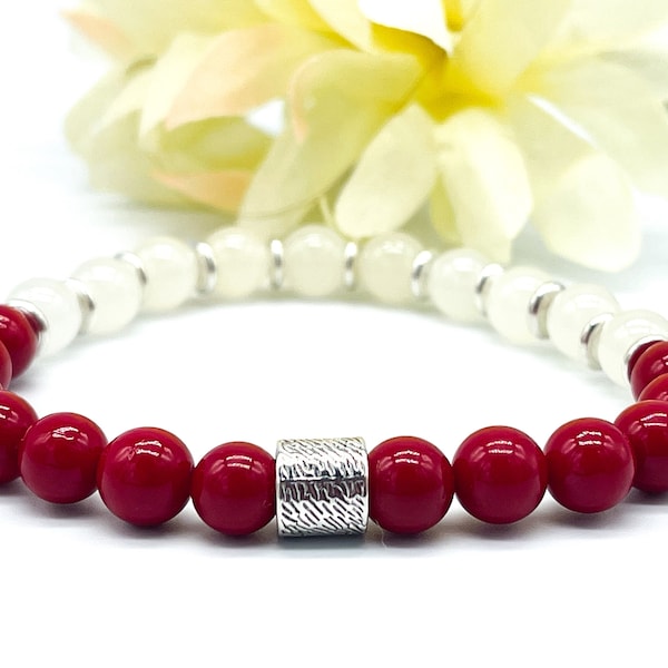 Crimson and Cream Beaded Bracelet, Kappa Alpha Psi Inspired Bracelet