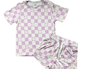 NOUVEAU ! Ensemble de détente en bambou à carreaux violets - vêtements pour bébé, vêtements de détente pour bébé, vêtements de détente pour enfants, vêtements pour tout-petits, vêtements en bambou