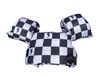 NEW! B/W Checkered Bolt Puddle Jumper, Water Wings, Swim Safety, Life Jacket, Toddler Life Jacket