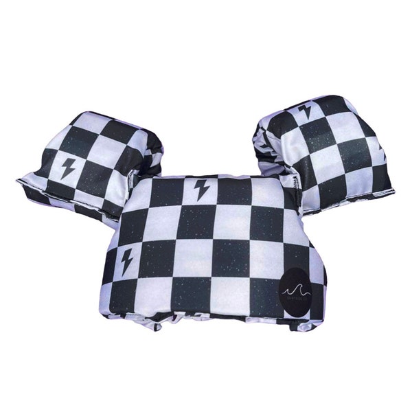NEW! B/W Checkered Bolt Puddle Jumper, Water Wings, Swim Safety, Life Jacket, Toddler Life Jacket