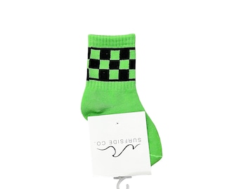 NEW! Neon Green Checkerboard Socks- Infant, Toddler, Child, Kid, Teen Socks