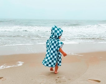 Checker Bolt Beach Towel, Toddler Beach Towel, Children Beach Towel, Baby Hooded Towel, Baby Poncho, Toddler Poncho, Hooded Towel