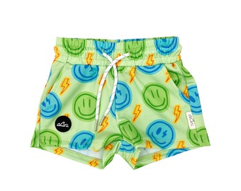 NEW! Neon Smiley Swim Shorts, Hybird Swim Trunks, Boy Boardshort, Baby Swim, Toddler Swim, Boy Swim, Children Swimwear, Boy Beach Short