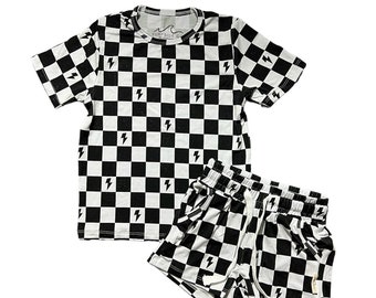 NOUVEAU ! Ensemble de détente en bambou noir et blanc à carreaux - Vêtements pour bébé, Vêtements de détente pour bébé, Vêtements de détente pour enfants, Vêtements pour tout-petits, Vêtements en bambou