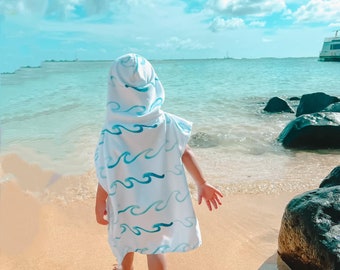 Serviette de plage bébé vagues, serviette de plage pour tout-petit, serviette de plage pour enfants, serviette à capuche bébé, poncho pour bébé, poncho pour tout-petit, serviette à capuche