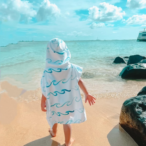 Waves Baby Beach Towel, Toddler Beach Towel, Children Beach Towel, Baby Hooded Towel, Baby Poncho, Toddler Poncho, Hooded Towel