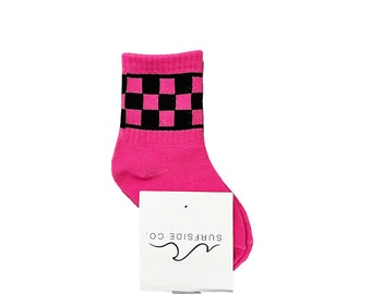 NEW! Neon Pink Checkerboard Socks- Infant, Toddler, Child, Kid, Teen Socks