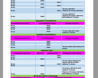 2023 E&M Time-Based Coding Cheat Sheet in Bubblegum