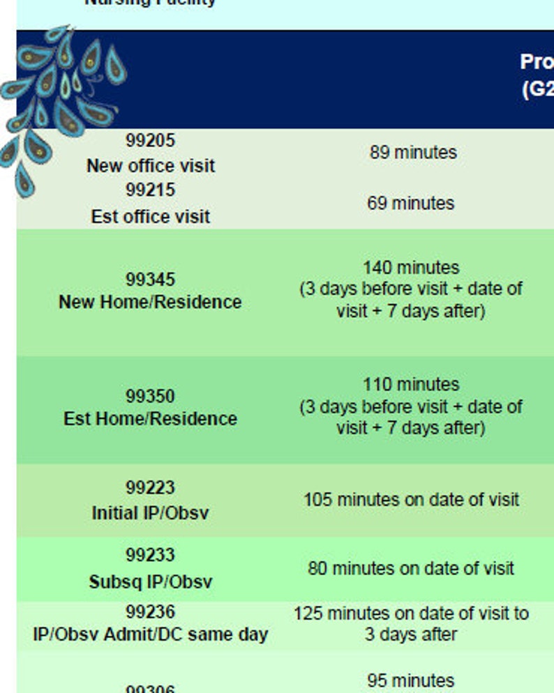 2023 E&M Prolonged Time Cheat Sheet Simply Peacock - Etsy