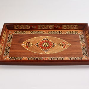 Handmade Wooden Serving Tray - Elegant Rectangular Mosaic Tray for Coffee Table or Kitchen Decor -Unique Gift for Home and Special Occasions image 7
