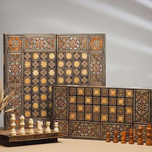 Luxury Backgammon Board, HQ Chess and Backgammon Set, 16 inches solid Wooden Backgammon, Handmade Chess Board inlaid mother of pearl