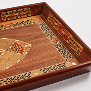 Handmade Wooden Serving Tray - Elegant Rectangular Mosaic Tray for Coffee Table or Kitchen Decor -Unique Gift for Home and Special Occasions image 8