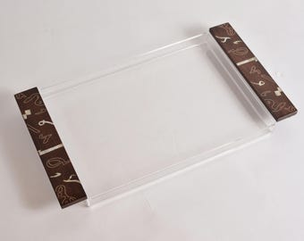 tray handmade a stunning fusion of acrylic & wooden inlaid with pearl pieces in a wonderful geometric shape tray