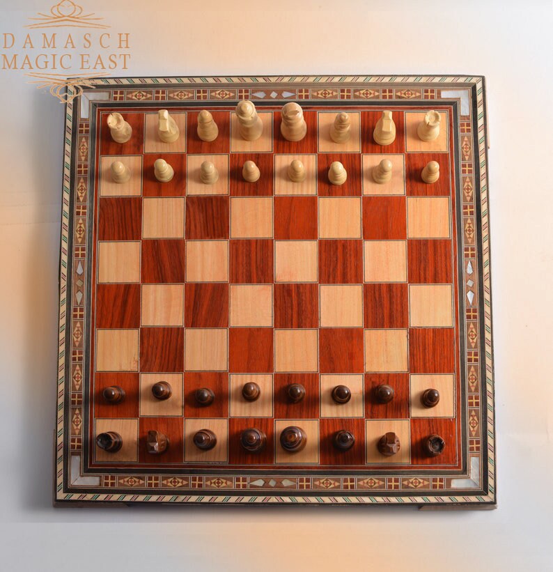 Chess Set Handmade Mosaic Inlay with Pearl/ Chess Set with Hand Carved Pieces, board games, chess, Christmas gift/ gift idea.