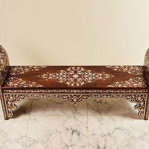 Inlaid with mother of pearl Bench – Hand bench – Handmade – wooden seat – home decor – luxurious decor