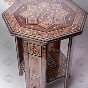 Syrian WOODEN COFFEE TABLE, Kitchen Dining Table, Marquetry Hexagon Wooden Table That’s Perfect To Used As Tea/Coffee, Dining Room Furniture