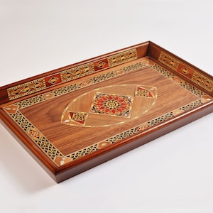 Handmade Wooden Serving Tray - Elegant Rectangular Mosaic Tray for Coffee Table or Kitchen Decor -Unique Gift for Home and Special Occasions image 5