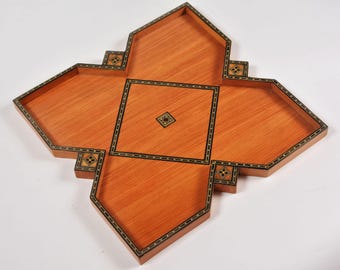 Arabic Star Mosaic Tray-Handmade wooden Stylish Serving Dish Home Dining Table Decor-Vintage Kitchenware Coffee Star Pattern Tray