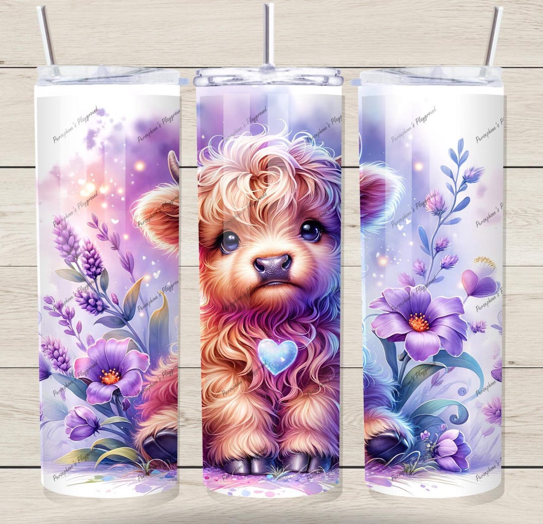 Highland Cow Tumbler Wrap PNG Lavender Flowers 20 Oz Tumbler Design ...