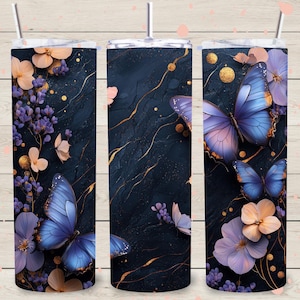 3D Butterfly Tumbler Wrap 20oz Skinny Tumbler, Seamless Design, PNG, Sublimation