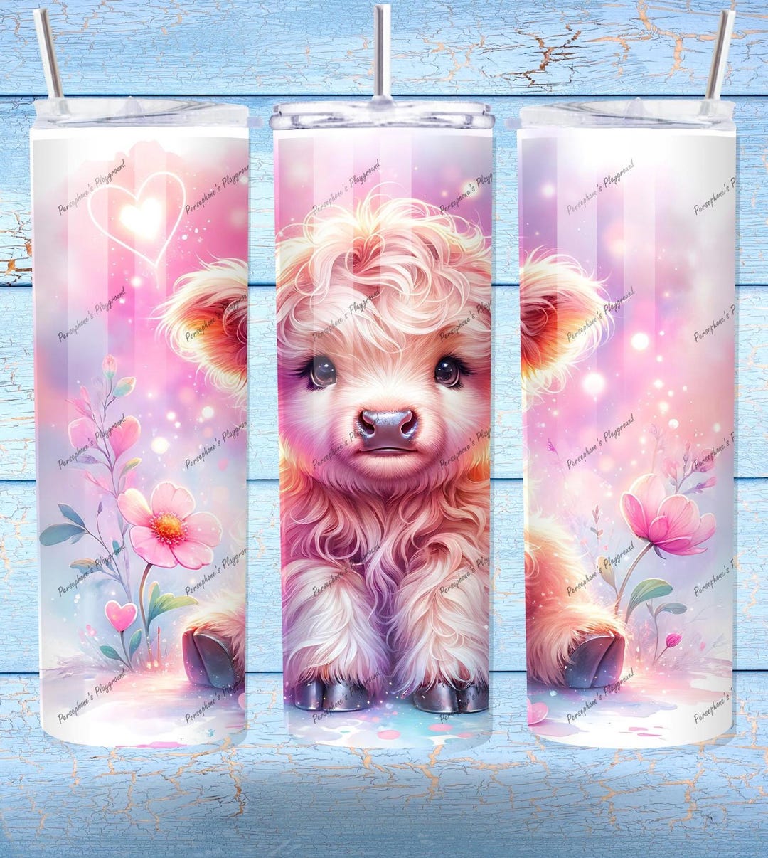 Highland Cow Tumbler Wrap PNG Pink Flowers 20 Oz Tumbler Design ...