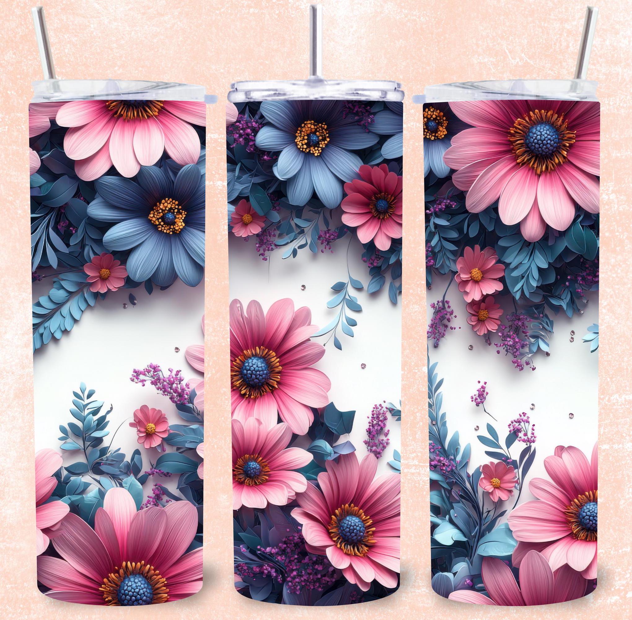 Seamless Pink Daisies 20 Oz Skinny Tumbler Sublimation Design, PNG ...