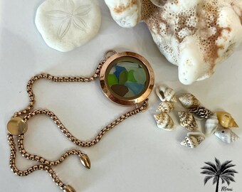 One Of A Kind-Seaglass Bolo Locket Bracelet with Seaglass collected along the Maui Hawaii Shores Gorgeous gift for her