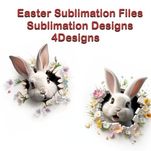 3D Crack In a Wall Bunny Mug Design, Flower Mug Sublimation Design Mug Wrap Template PNG Instant Download Easter Bunny Easter Rabbits