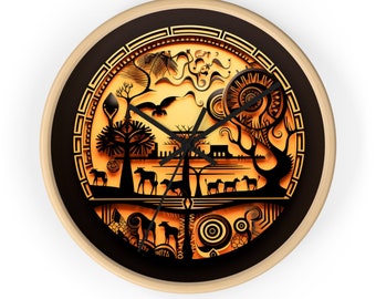 Safari Essence Timekeeper - African-Inspired Wall Clock - Timeless Elegance Wall Clock; Earth Tones and Patterns