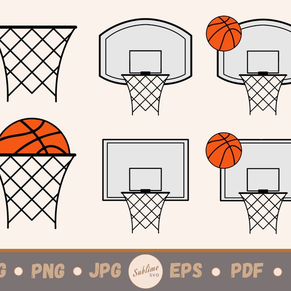6 Basketball Hoop SVG Bundle | Cutting files for Cricut, Silhouette | svg, png, jpg, eps, ai, pdf | Commercial use vector graphics