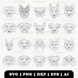 Pack of 20 Dog SVG Line Art Bundle | One Line Dog Drawing | Dogs Engrave File | Laser Cut File | Dog Breeds Clipart | Laser Mega Bundle