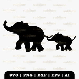 Mama i dziecko słoniątka SVG | Pliki do cięcia dla Cricut, Silhouette | svg, png, jpg, eps, ai, pdf | Wektor do użytku komercyjnego | NATYCHMIASTOWE POBIERANIE