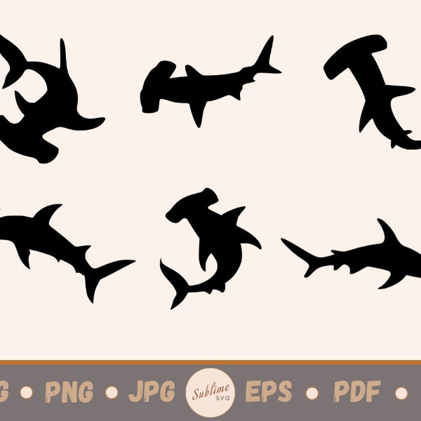 6 Hammerhead Shark SVG | Cutting file for Cricut, Silhouette | svg, png, jpg, eps, ai, pdf | Commercial use vectors | INSTANT DOWNLOAD