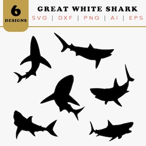 Pack of 6 Great White Shark SVG Bundle | Shark Engrave File | Shark Silhouette SVG Cutting File | Precise Cut Design | Laser Mega Bundle