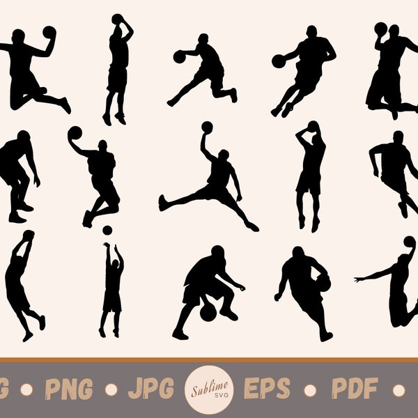 15 Male Basketball Player SVG Bundle | Cutting files for Cricut, Silhouette | svg, png, jpg, eps, ai, pdf | Commercial use vector graphics