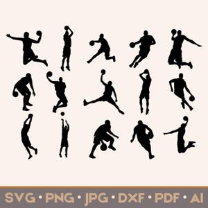 15 männlicher Basketball-Player SVG Bundle | Plotterdatei für Cricut, Silhouette | svg, png, jpg, eps, ai, pdf | Kommerziell nutzbare Vektorgrafik