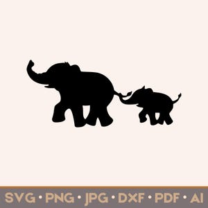 Mãe e bebê elefante SVG | Arquivos de corte para Cricut, Silhouette | svg, png, jpg, eps, ai, pdf | Vetor de uso comercial | DOWNLOAD INSTANTÂNEO