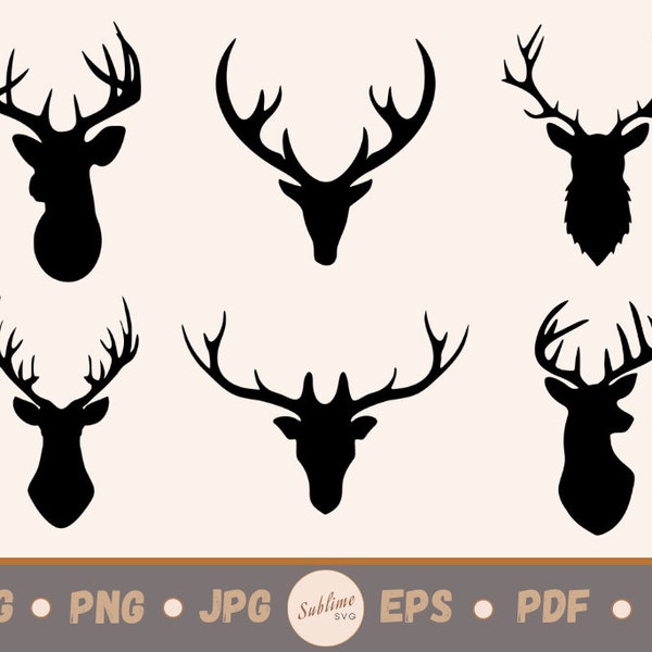 6 Deer Head SVG | Cutting files for Cricut, Silhouette | svg, png, jpg, eps, ai, pdf | Commercial use vector graphics | INSTANT DOWNLOAD