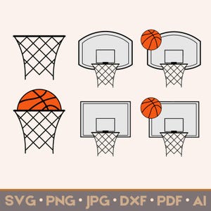 6 Basketballkorb SVG Bundle | Plotterdatei für Cricut, Silhouette | svg, png, jpg, eps, ai, pdf | Kommerziell nutzbare Vektorgrafik