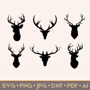 6 hertenkop SVG | Snijbestanden voor Cricut, Silhouette | Svg, png, jpg, eps, ai, pdf | Vectorafbeeldingen voor commercieel gebruik | DIRECT DOWNLOADEN