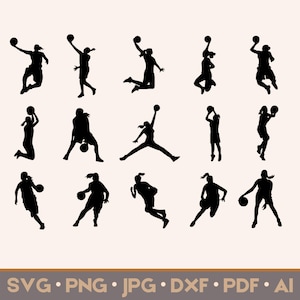 15 Basketball Mädchen SVG Bundle für Cricut Silhouette | Basketball Clip-Art | Basketball Player Team PNG | Grafiken Vektor Jpg, Eps, Ai, Pdf
