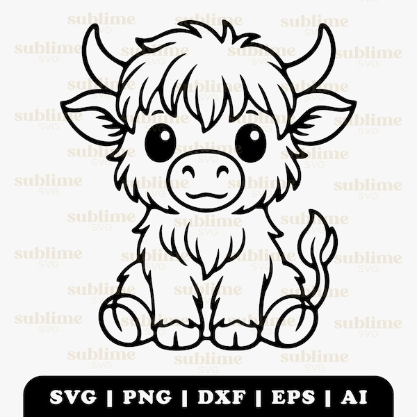 Highland Cow SVG | Laser Cut Files | SVG Files for Cricut Glowforge xtool | Baby Cow Clipart | Cute Cow Illustration | Wood Engraving PNG
