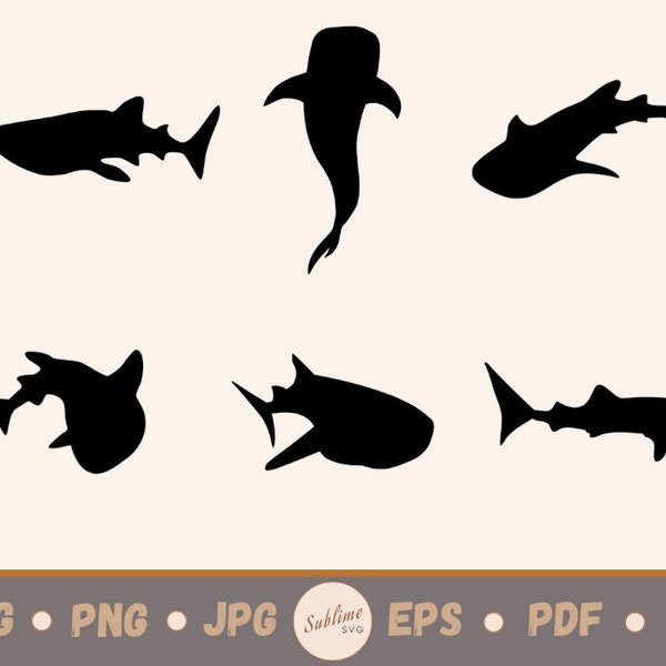 6 Whale Shark SVG | Cutting files for Cricut, Silhouette | svg, png, jpg, eps, ai, pdf | Commercial use vector graphics | INSTANT DOWNLOAD