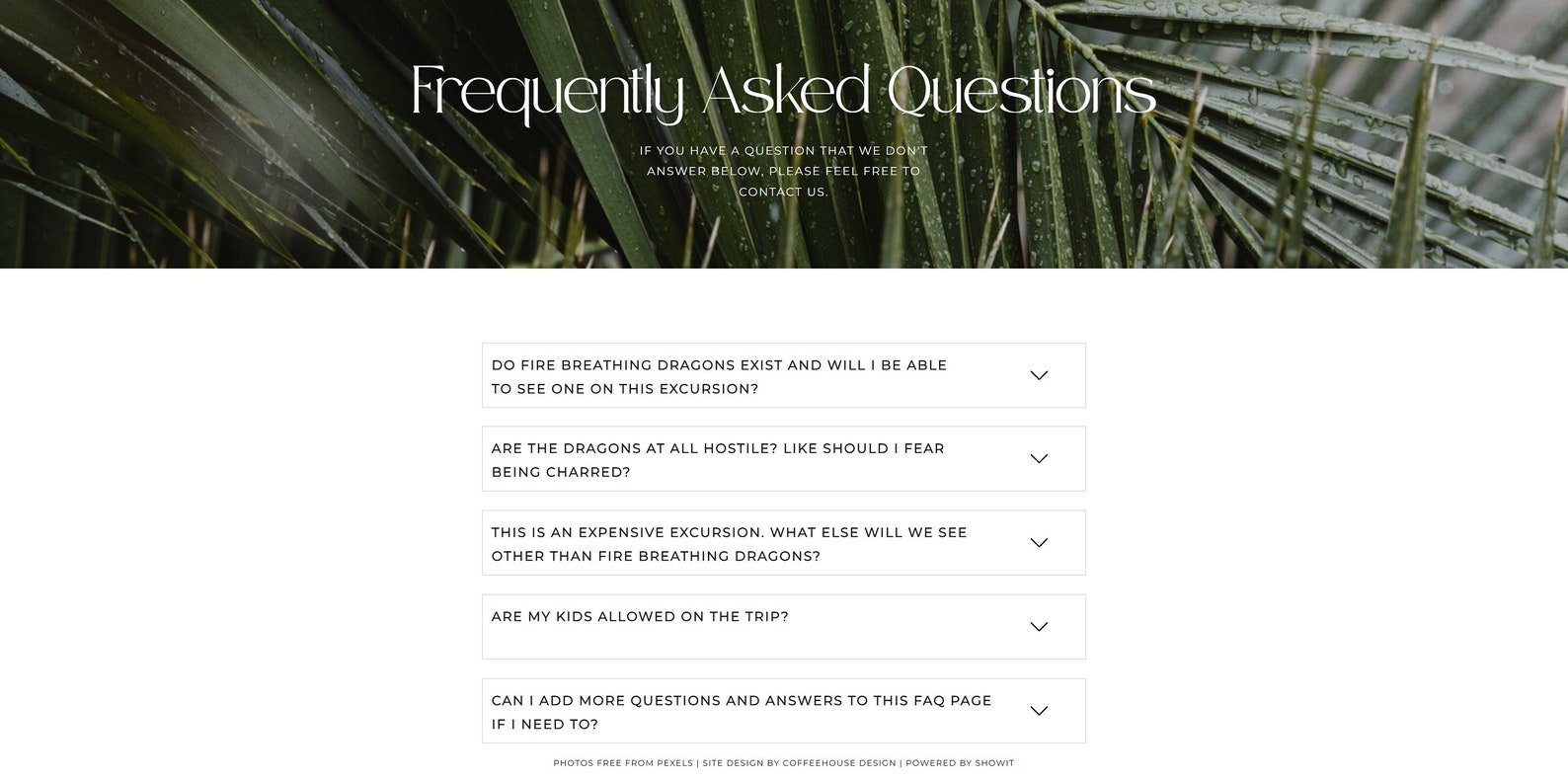 FAQ Template for Showit site Accordion Style, Accordian Style, Add