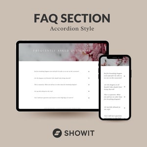 FAQ Template for Showit Website- Accordion Style, Accordian Style, Add-on, frequently asked questions, coaches, entrepreneurs, photographer