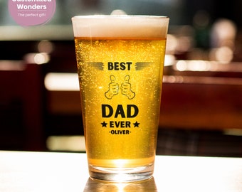 Customized Best Dad Ever Beer Glass Christmas Gift Valentines Day Gift For Him Gift Husband Pint Glass 16OZ Vday Mens Birthday Personalized