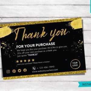 DIY Gold Thank You Cards Business Canva Template | Thank You Insert | Thank You For Your Order